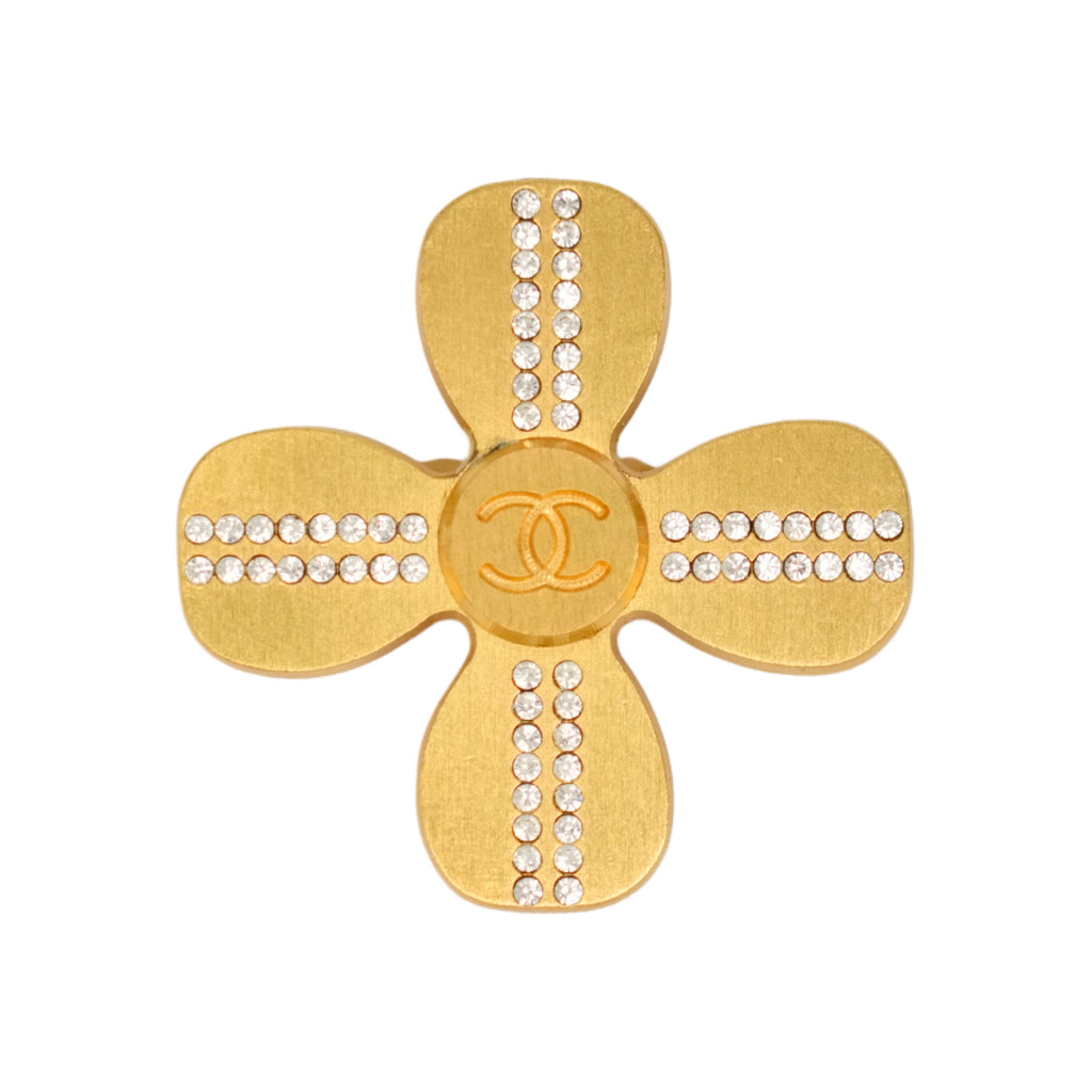 CHANEL Coco Mark Clover Rhinestone Brooch