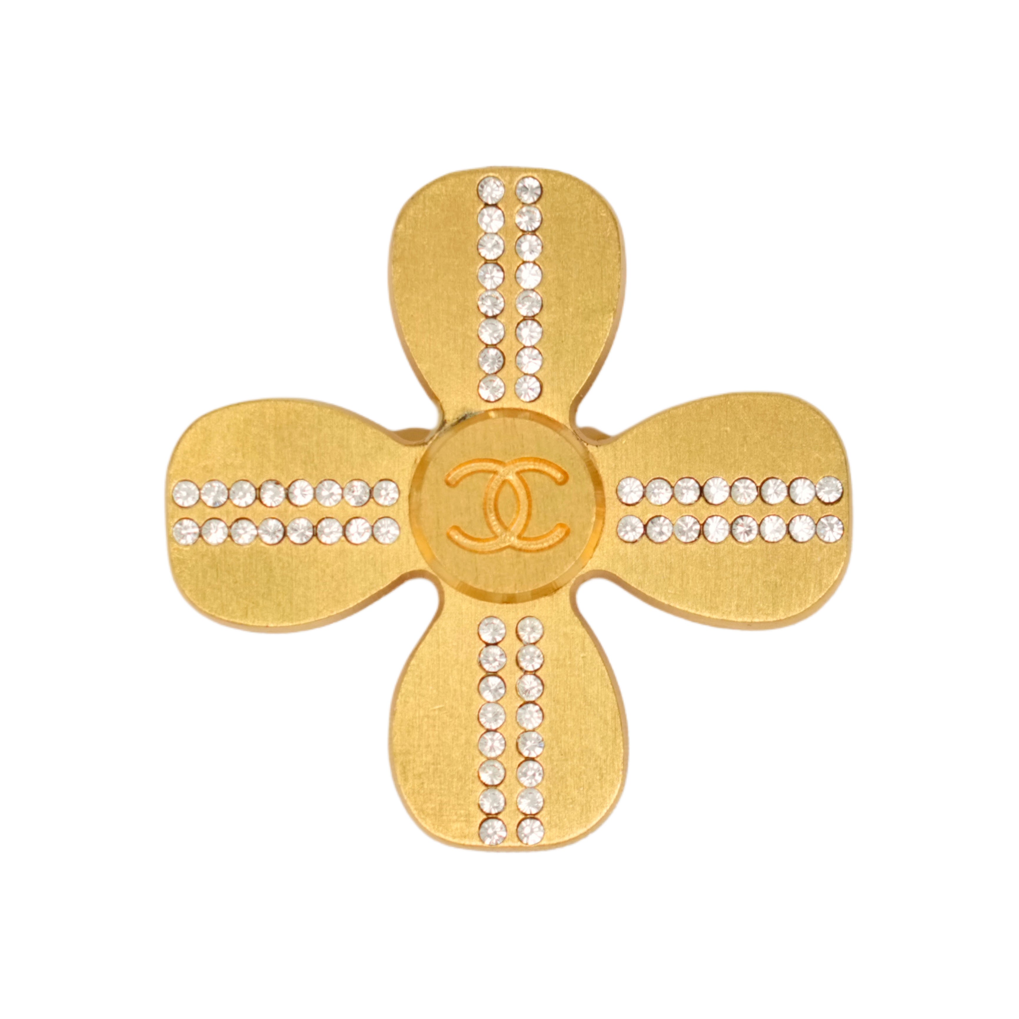 CHANEL Coco Mark Clover Rhinestone Brooch