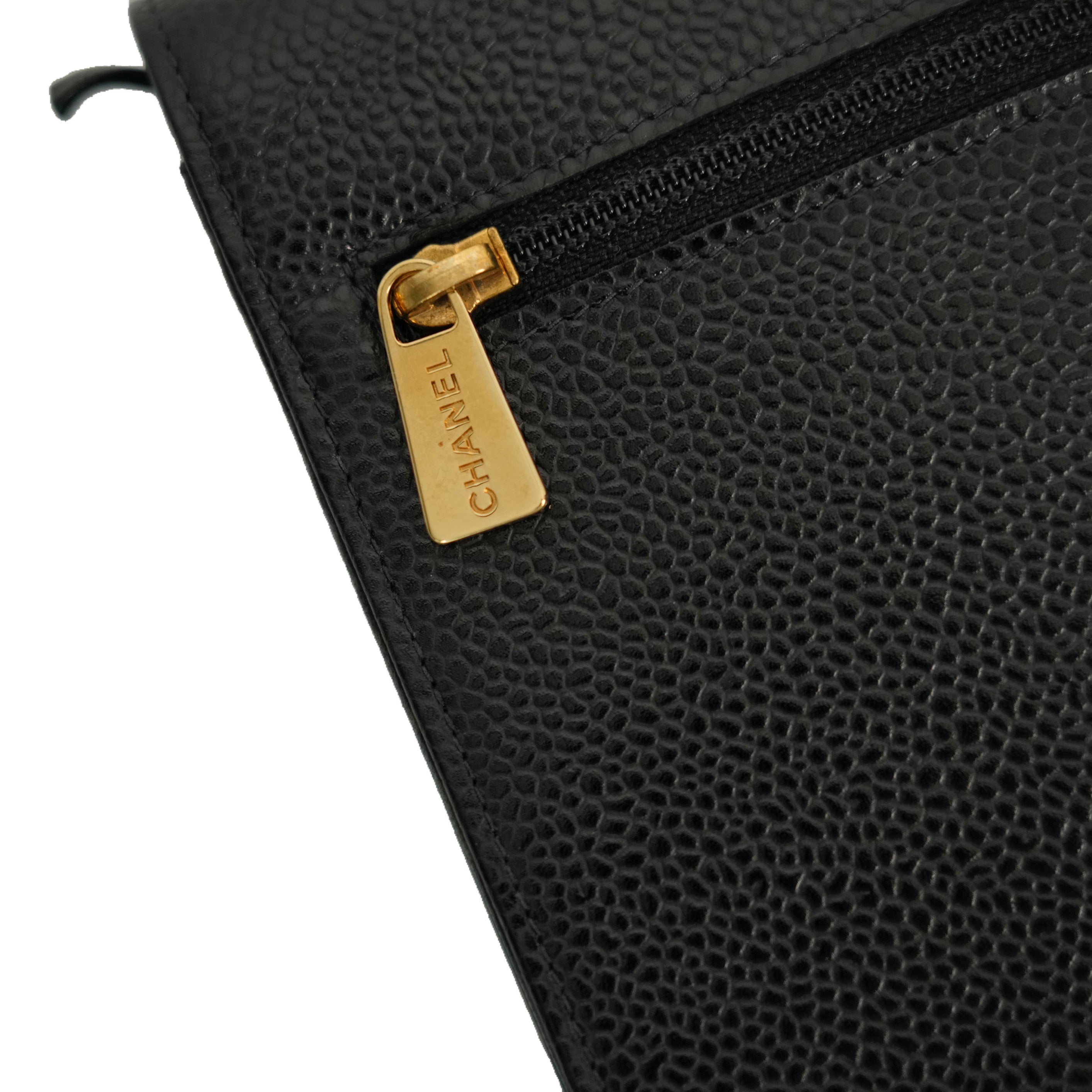 CHANEL 2002-2003 Caviar Skin Coco Mark Chain Wallet/Shoulder Bag