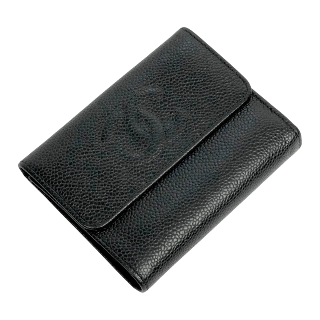 CHANEL 2003–2004 Caviar Leather Tri-Fold Wallet