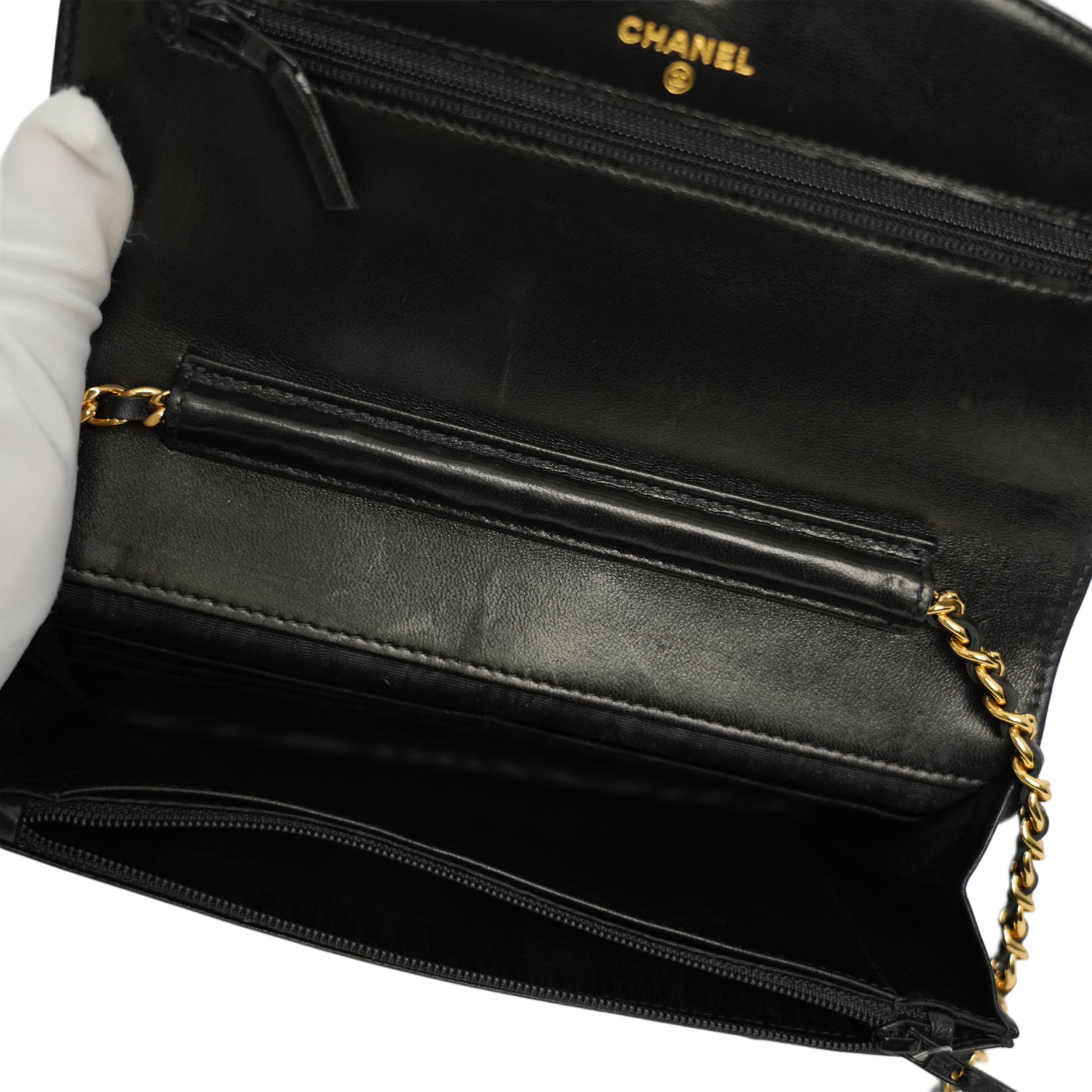 CHANEL 2002-2003 Caviar Skin Coco Mark Chain Wallet/Shoulder Bag
