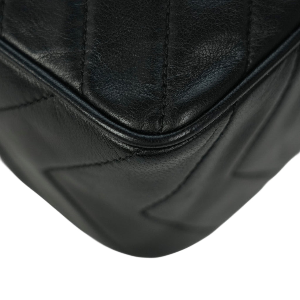 CHANEL 1991-1994 Coco Mark V-Stick Chain Lambskin Shoulder Bag