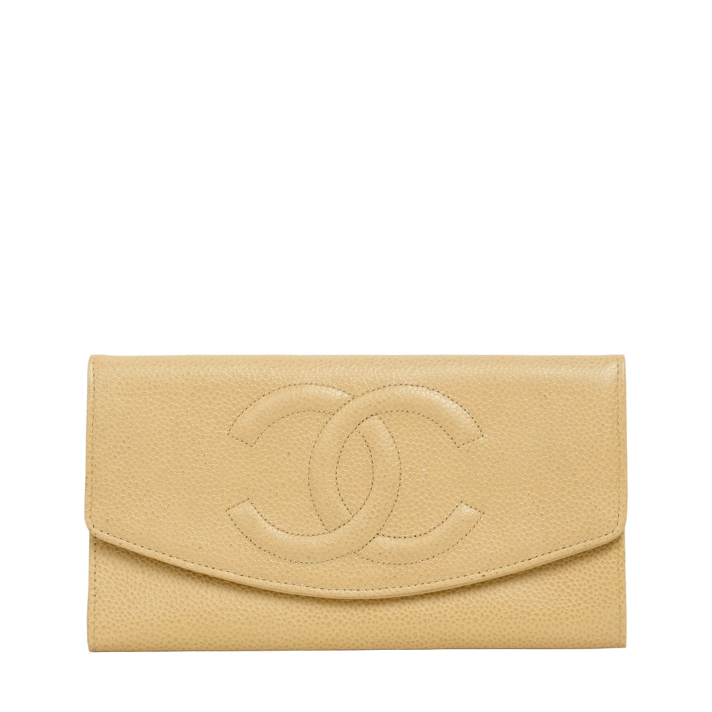CHANEL 1997-1999 Coco Mark Caviar Skin Long Wallet