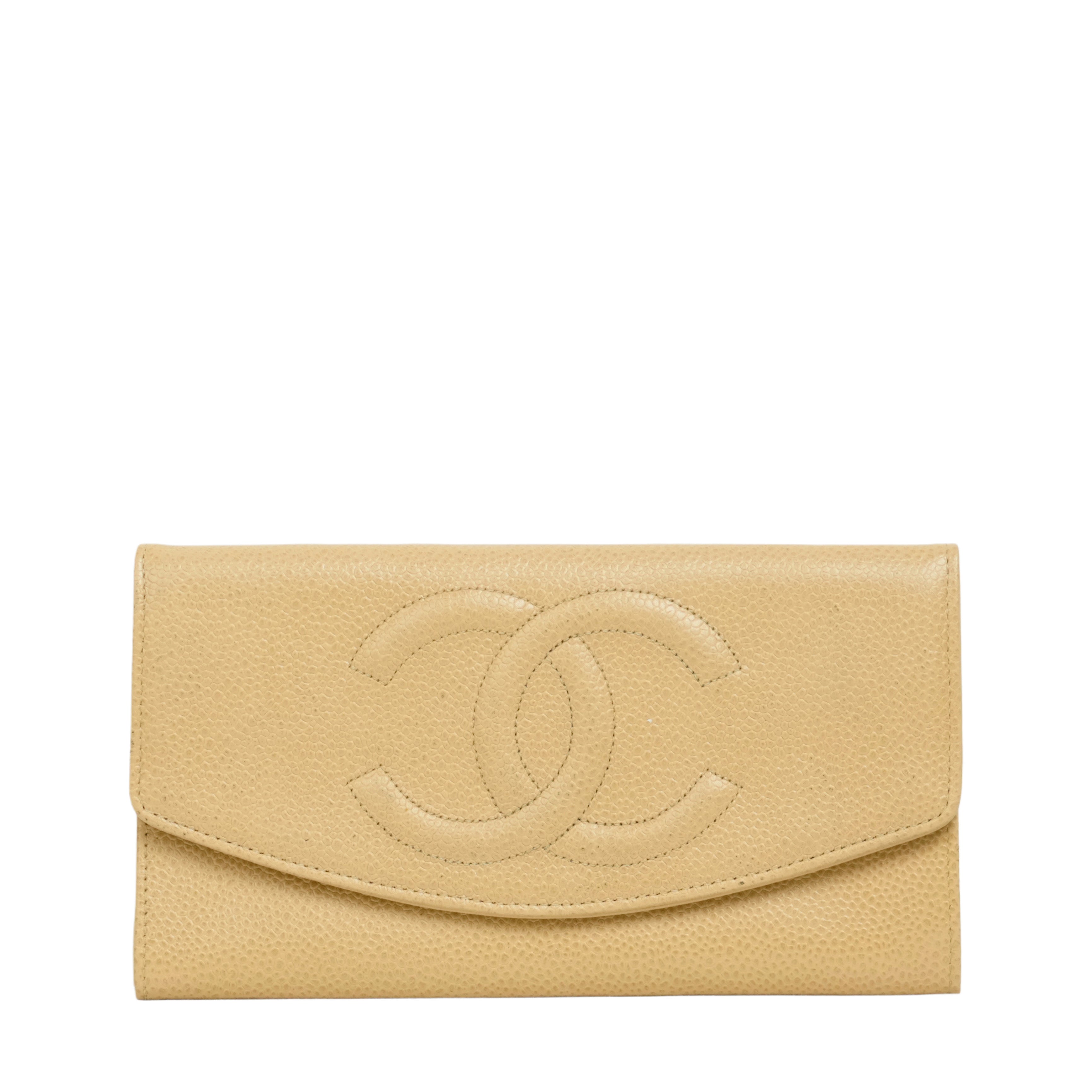 CHANEL 1997-1999 Coco Mark Caviar Skin Long Wallet