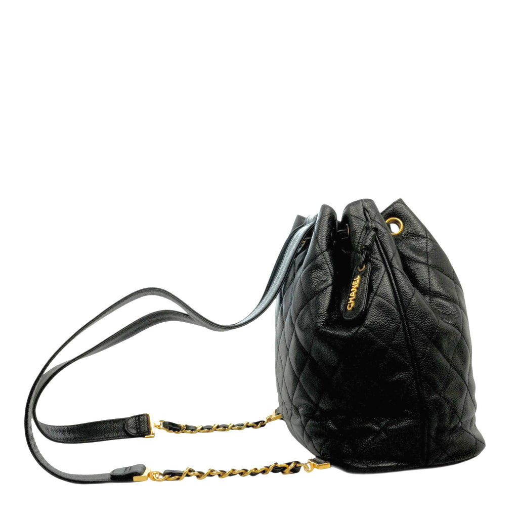 CHANEL 1994–1996 Drawstring Style Caviar Leather Backpack / Handbag