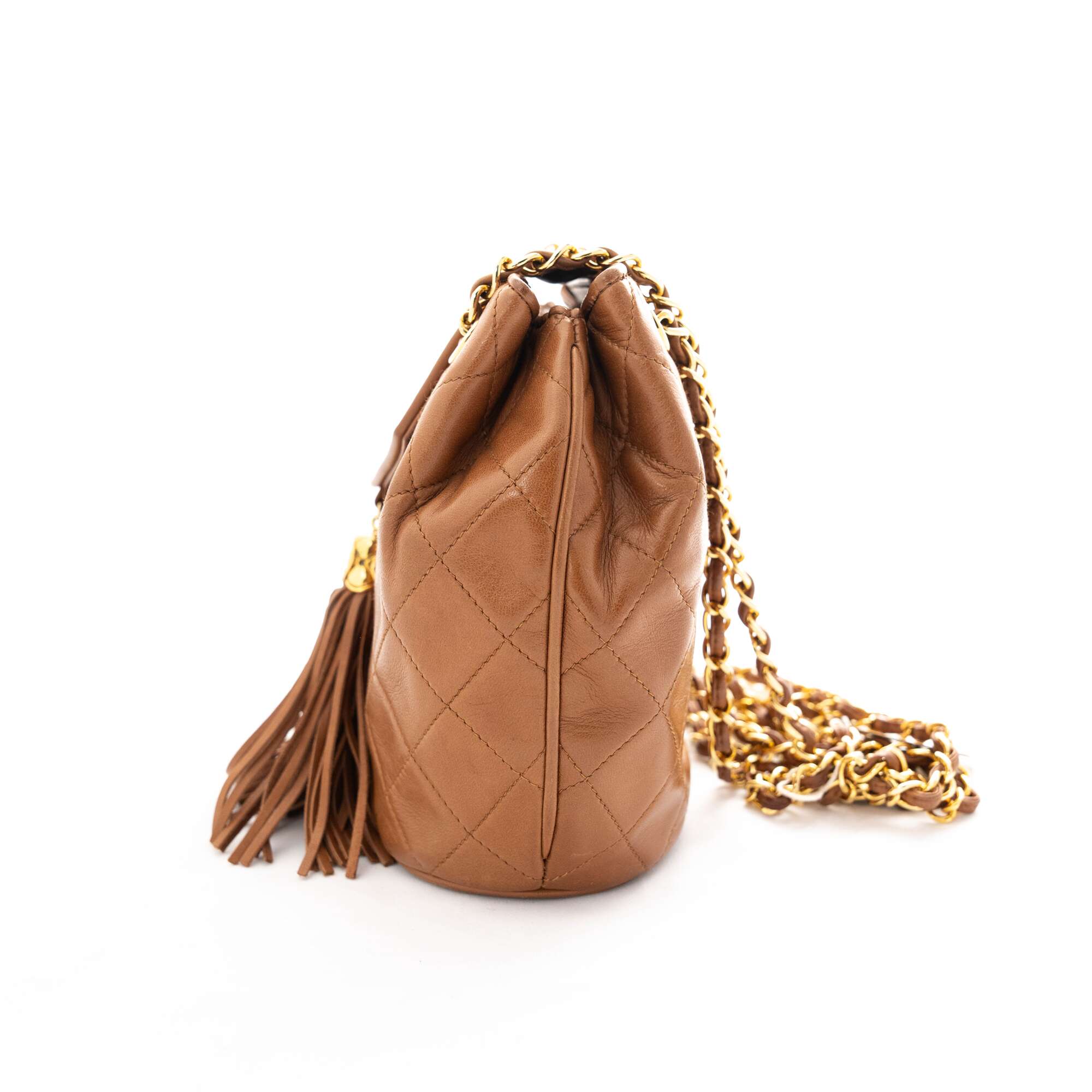 CHANEL 1989-1991 Lambskin Tassel Flap Seal Included 1st Tier W Chain Shoulder Bag
