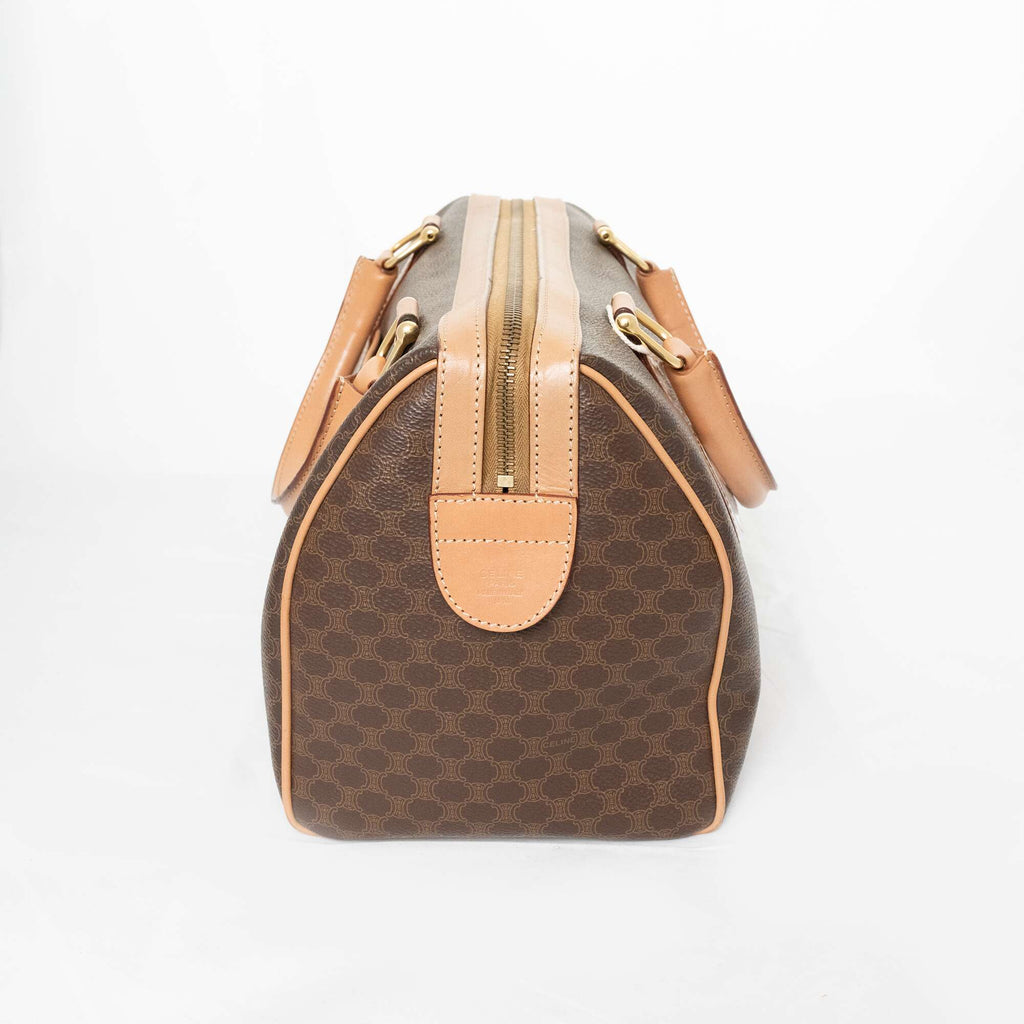 CELINE Brown Mcadam Mini Boston Handbag
