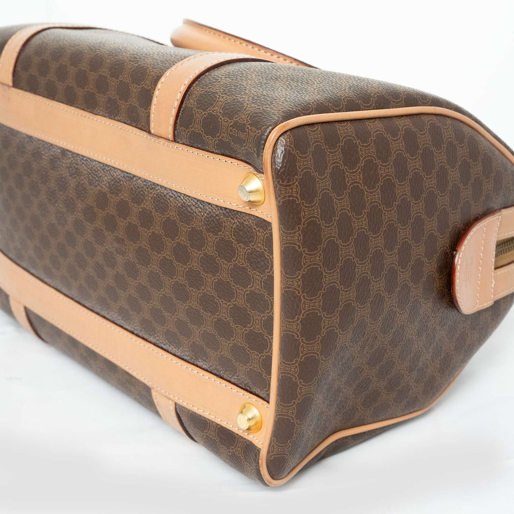 CELINE Brown Mcadam Mini Boston Handbag
