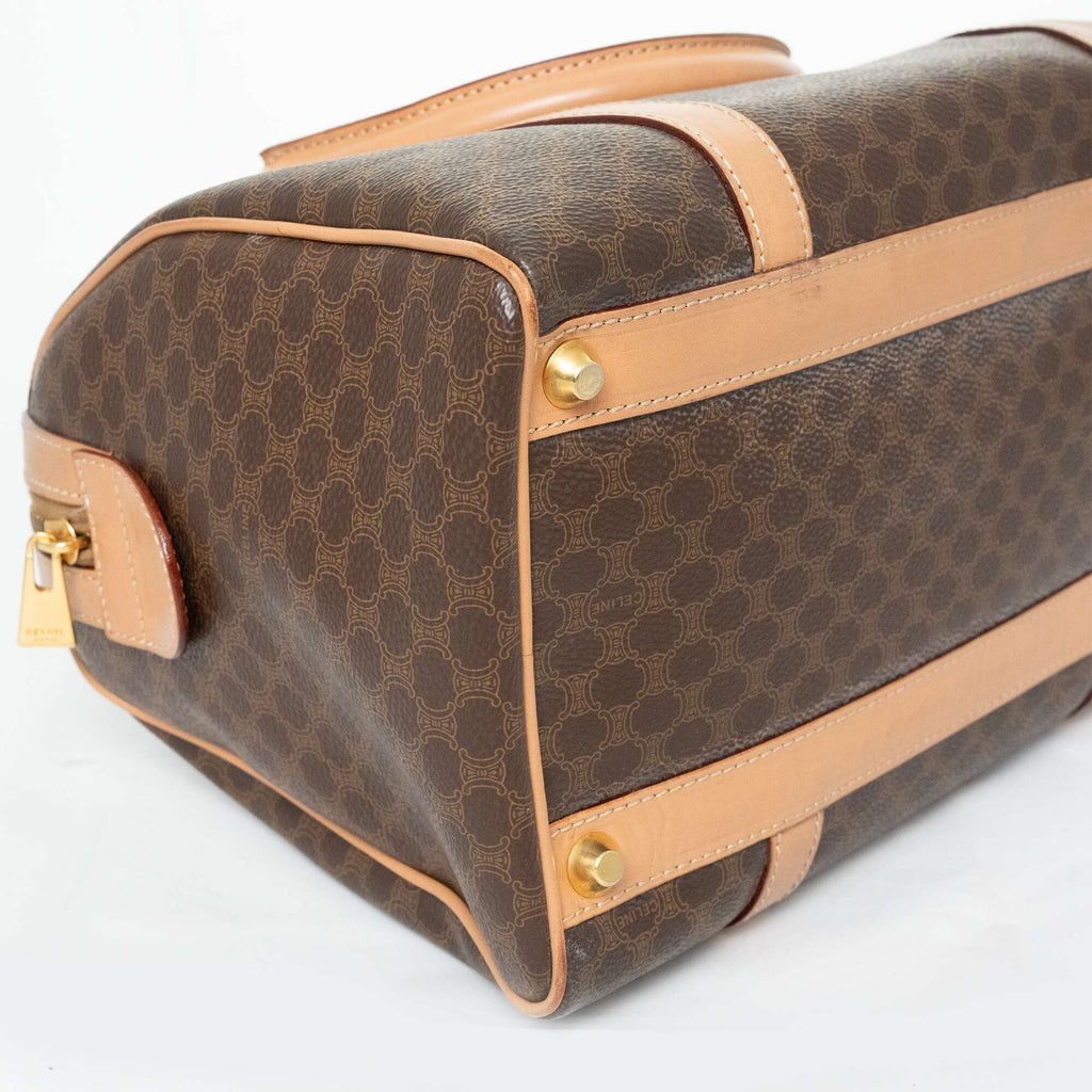 CELINE Brown Mcadam Mini Boston Handbag